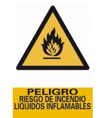 Imagen Señal Peligro, Riesgo de Incendio, Líquidos Inflamables