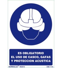 Imagen Señal es obligatorio el uso de casco, gafas y proteccion acustica