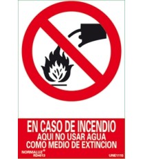 Imagen Señal en caso de incendio aqui no usar agua como medio de extinción