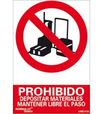 Imagen Señal prohibido depositar materiales mantener libre el paso