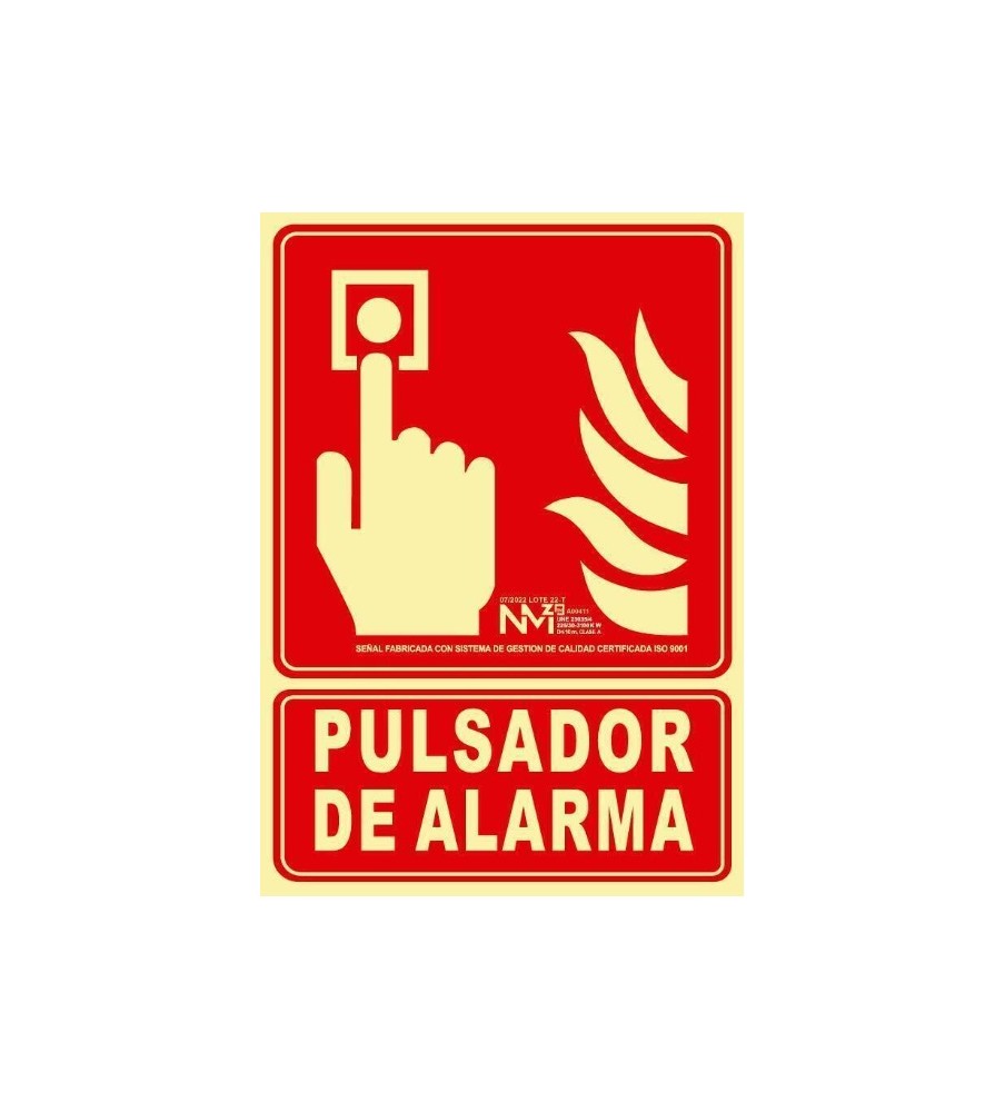 Foto Señal Pulsador de Alarma Fotoluminiscente. PVC. Medidas:21x30cm.