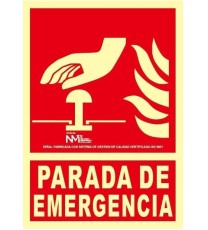 Fotografía Señal Parada de emergencia Fotoluminiscente. PVC. Medidas:21x30 cm.