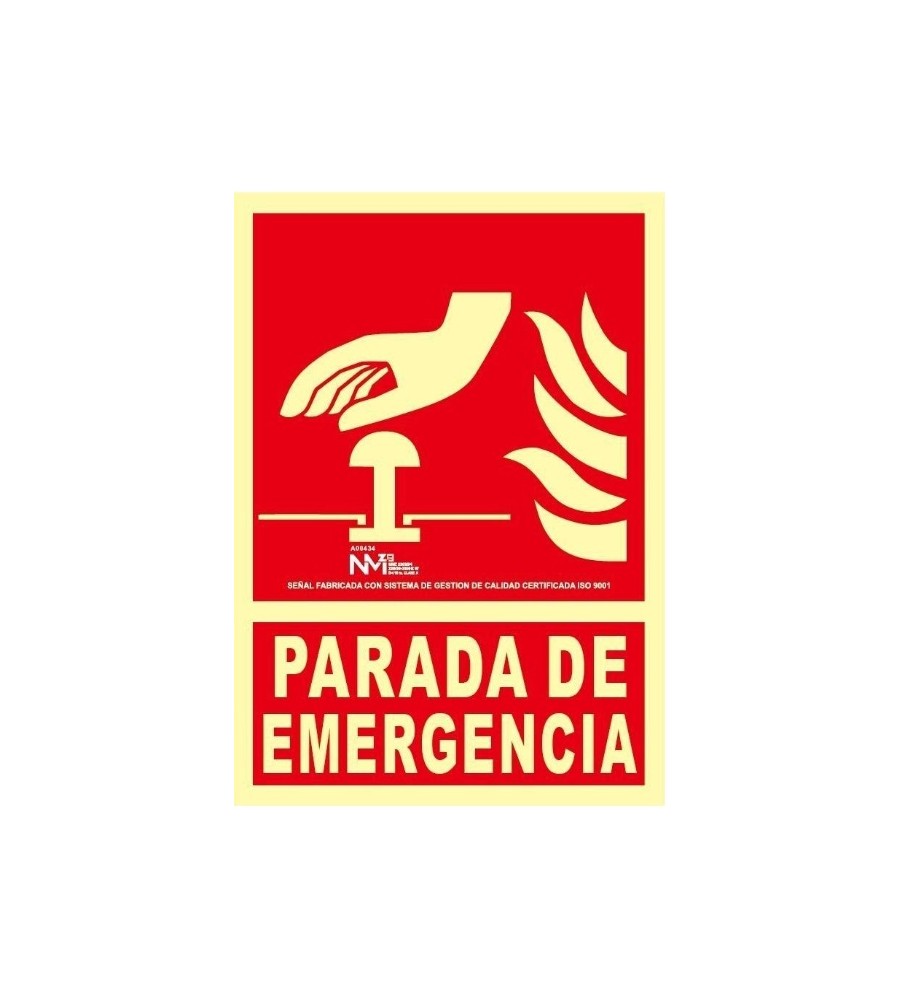 Foto Señal Parada de emergencia Fotoluminiscente. PVC. Medidas:21x30 cm.