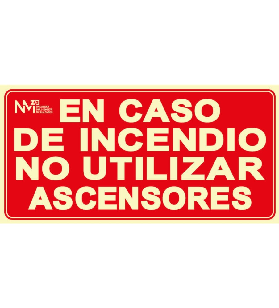 Foto Señal En caso de incendio no utilizar ascensores Fotoluminiscente PVC. Medidas: 32x16 cm.