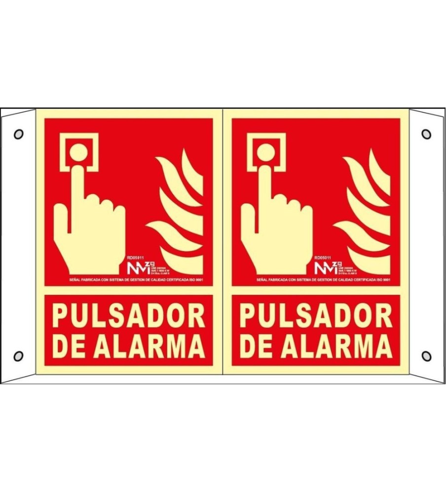 Foto Señal Panorámica Pulsador de Alarma. Fotoluminiscente PVC. Medidas:21x30cm.