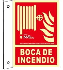 Fotografía Señal Banderola Boca de Incendio. Fotoluminiscente PVC. Medidas:21x30cm.