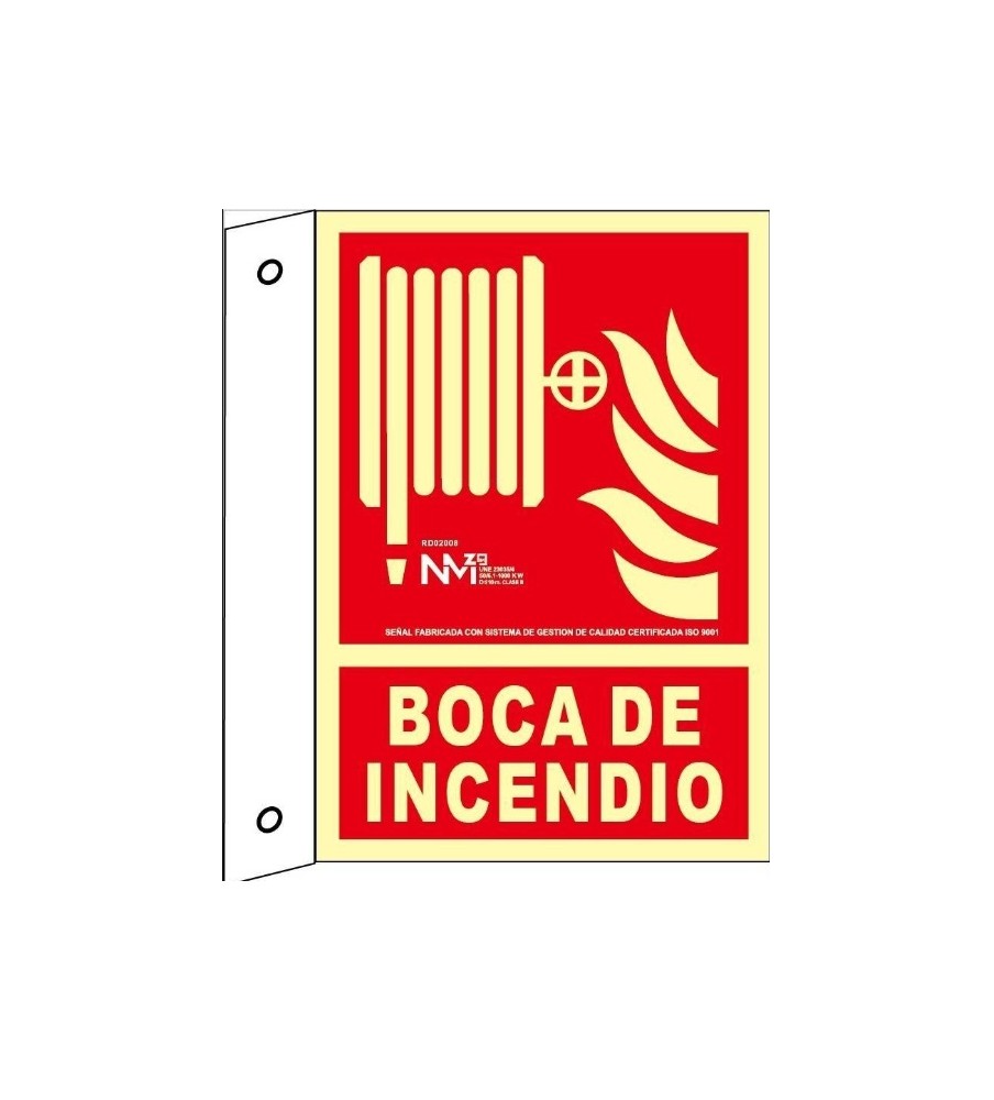 Foto Señal Banderola Boca de Incendio. Fotoluminiscente PVC. Medidas:21x30cm.