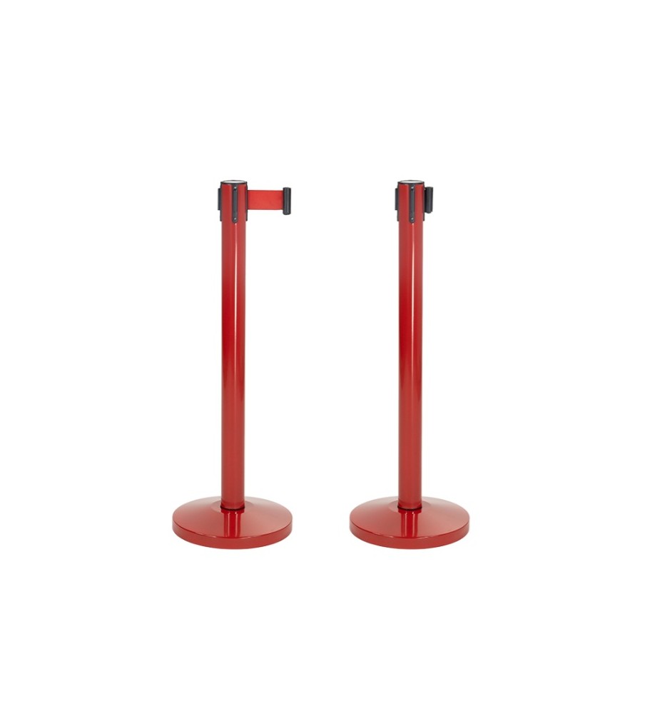 Foto Poste metálico de acero rojo con cinta retráctil extensible