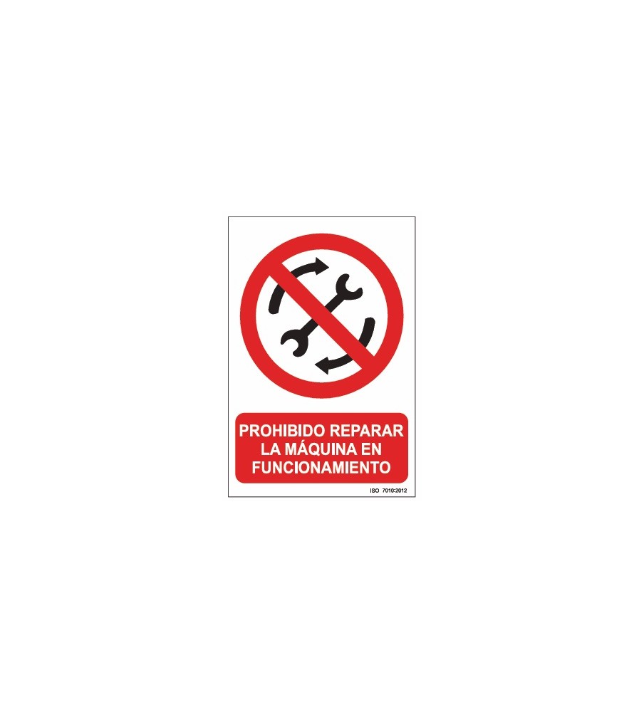 Imágenes señal de prohibido reparar la máquina en funcionamiento