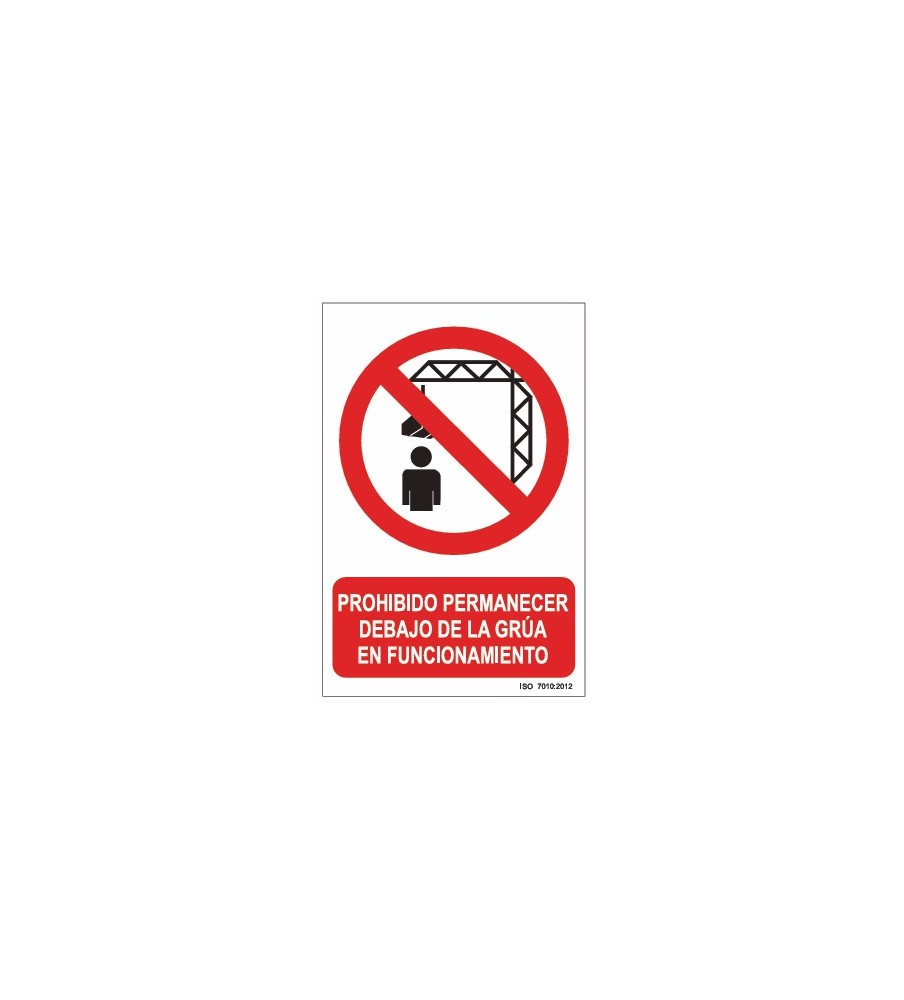 Imágenes señal prohibido situarse debajo de la grúa en funcionamiento