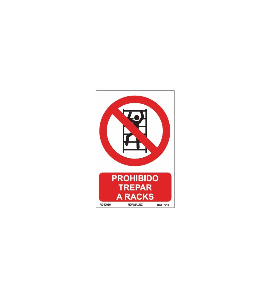 Imágenes señal prohibido trepar a racks