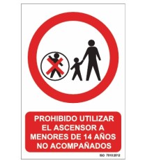 Producto Señal Prohibido utilizar el ascensor a menores de 14 años no acompañados