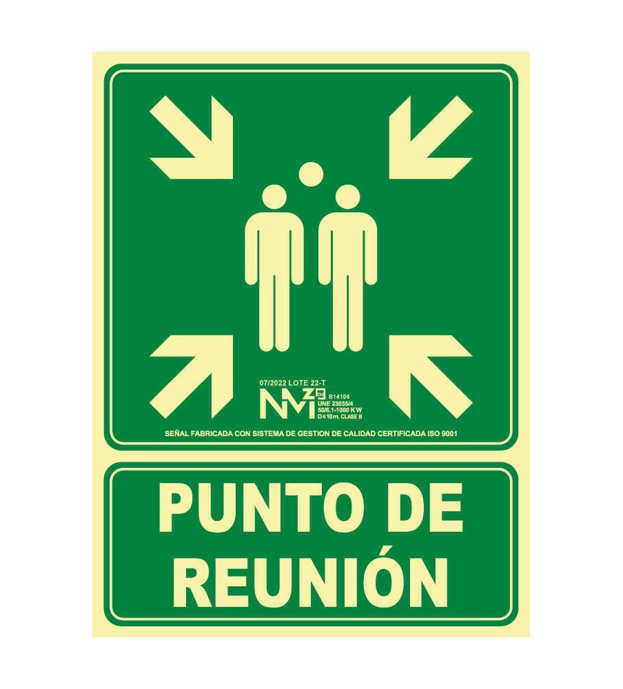 Foto Señal Punto de reunión Fotoluminiscente. PVC. Medidas:21x30cm