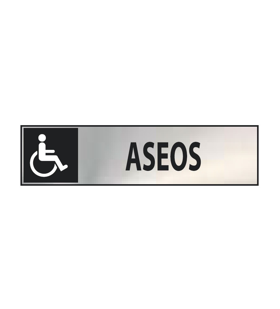 Foto Señal inox. Aseos accesibles silla ruedas. 5x20 cm